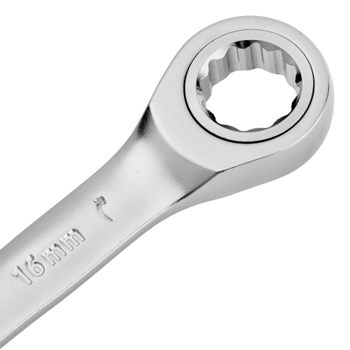 Ключ комбинированный трещоточный, 16 мм, CrV, матовый хром Denzel фото 4