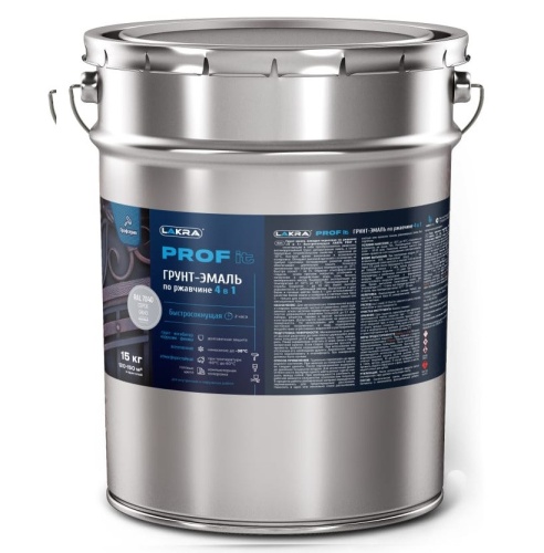 Грунт-эмаль по ржавчине 4 в 1 Лакра Prof it RAL 7040 серое окно 15 кг