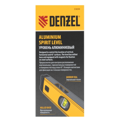 Уровень алюминиевый, магнит, фрезерованный, 3 глазка (1 зеркал.) 0,5 мм/м, 1200 мм Denzel фото 11