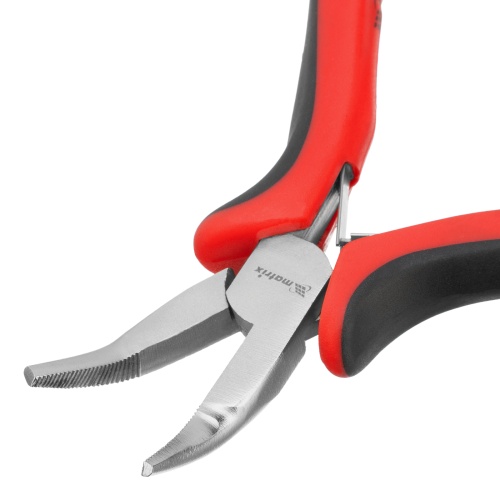 Длинногубцы изогнутые Mini, 130 мм, никелированные, авторазжим, двухкомпонентные рукоятки Matrix фото 3