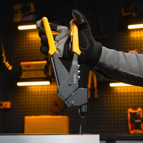 Заклепочник Denzel ручной, 285 мм, поворотный, 0-360, заклепки 2,4-3,2-4,0-4,8 мм 40442 фото 9 Заклепочник Denzel ручной, 285 мм, поворотный, 0-360, заклепки 2,4-3,2-4,0-4,8 мм 40442 фото 9