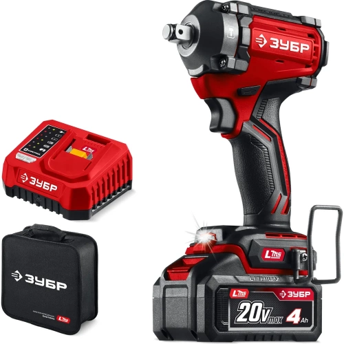 Бесщеточный ударный гайковерт, сумка ЗУБР 20 В, 500 Н·м, 1 АКБ LMS (4 А·ч) ГБУ-500-41