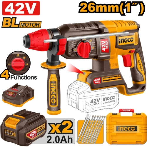 Аккумуляторный перфоратор INGCO 42В 2,5 Дж, б/щ (4) INDUSTRIAL CRHLI422682 фото 3
