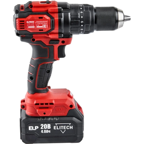 Дрель аккумуляторная Elitech ДА 20УБЛ2 (20В, 2Ач+4Ач, 70Нм) 205680 фото 5
