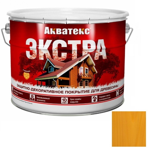Покрытие алкидное защитно-декоративное для древесины Акватекс Экстра полуглянцевое Калужница 9 л