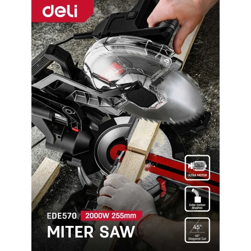 Торцовочная пила с протяжкой DELI 255мм DE570 (2000Вт, 5000об/мин, диаметр диска) 168700 фото 8