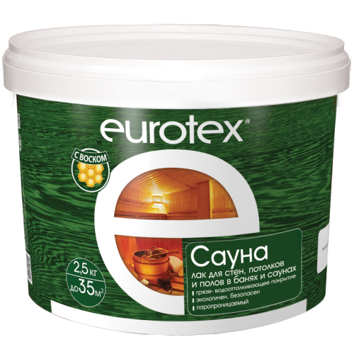 Лак защитный Eurotex Сауна 2,5 кг Лак защитный Eurotex Сауна 2,5 кг
