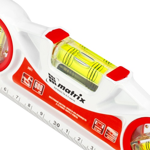 Уровень алюминиевый литой, фрезерованный, 3 глазка, две ударные площадки, 600 мм Matrix фото 7