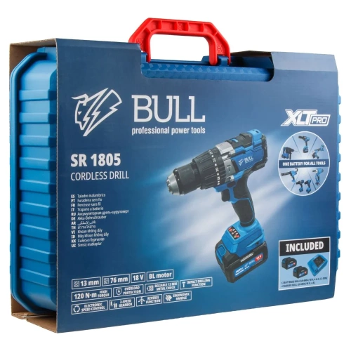 Аккумуляторная дрель-шуруповерт BULL SR 1805 в чем. XLTpro, 2x4 А*ч, БЕСЩЕТ., 18 В, 120 Н*м, БЗП(мет.) 13 мм 1329603 ЦЗ-0671421240 фото 9 Аккумуляторная дрель-шуруповерт BULL SR 1805 в чем. XLTpro, 2x4 А*ч, БЕСЩЕТ., 18 В, 120 Н*м, БЗП(мет.) 13 мм 1329603 ЦЗ-0671421240 фото 9