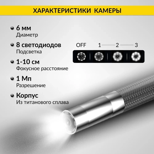 Управляемый видеоэндоскоп iCarTool экран 4.5", 1Мп, 1280x720, 1м, 6мм зонд, поворот камеры 4х360° IC-VC106AW фото 7