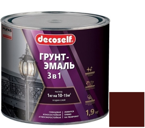 Грунт-эмаль Pufas Decoself 3 в 1 матовая красно-коричневая 1,9 кг