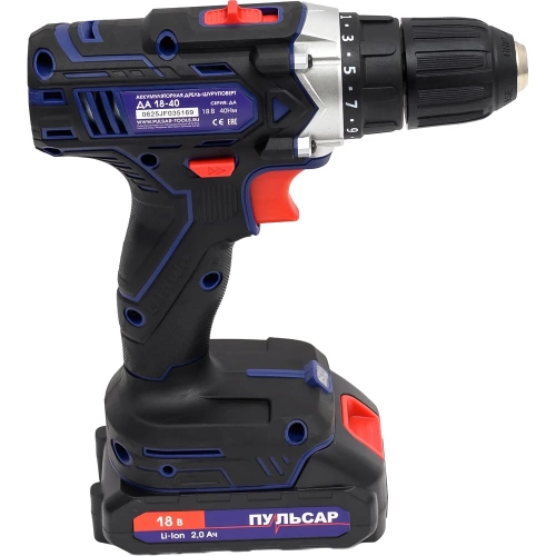Дрель аккумуляторная безударная ПУЛЬСАР ДА 18-40 (18В, 40Hm, Li-on, 2,0Ah, 2 акк,,кейс) 923-101 фото 10