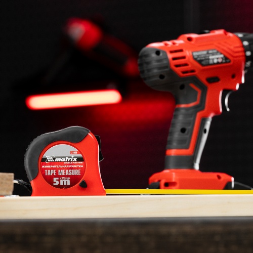 Рулетка Double fixation,5 м х 19 мм,обрезиненный корпус,двойная плавная фиксация Matrix фото 8