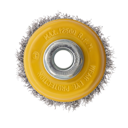 Щетка для УШМ, 75 мм, "Чашка", витая нержавеющая проволока 0.3 мм, М14 Denzel фото 5