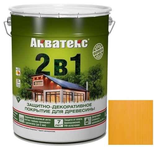 Покрытие алкидное защитно-декоративное для древесины Акватекс 2 в 1 полуматовое Калужница 2,7 л