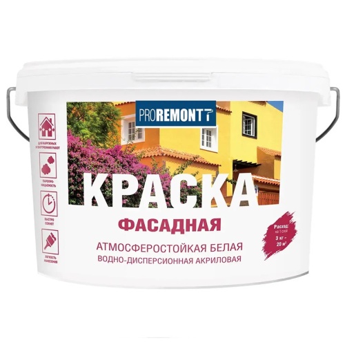 Краска фасадная Proremontt белая 3 кг Краска фасадная Proremontt белая 3 кг