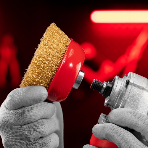 Щетка для УШМ, 100 мм, М14, "чашка", латунированная витая проволока Matrix фото 8