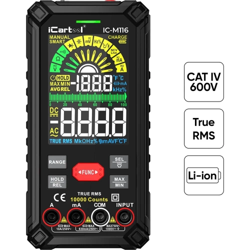 Профессиональный цифровой смарт мультиметр iCarTool CATIII 1000V, СATIV 600V, TrueRMS, AC/DC IC-M116