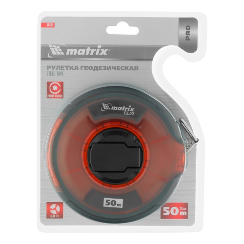 Рулетка геодезическая 50 м х 12,5 мм, закрытый корпус, стальная лента, односторонняя шкала, Pro Matrix фото 7