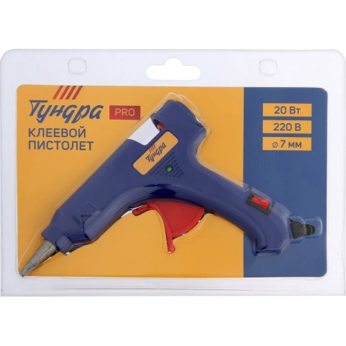 ТУНДРА Клеевой пистолет PRO, 20 Вт, 220 В, выключатель, индикатор, антикапля, 1.2 м, 7 мм ТУНДРА (5786) 7474547