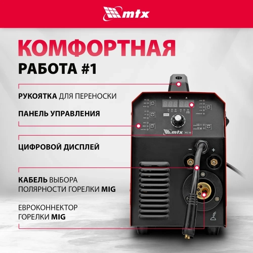 Инверторный аппарат полуавтоматической сварки MTX mig-180s, 180a, пв, катушка 5 кг 94302 фото 4