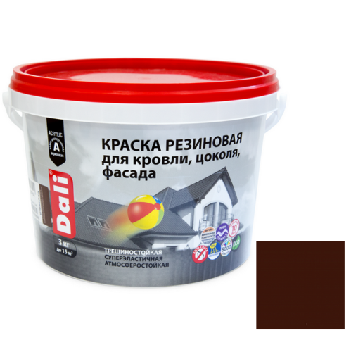 Краска резиновая Dali для кровли, цоколя,фасада красно-коричневая 3 кг