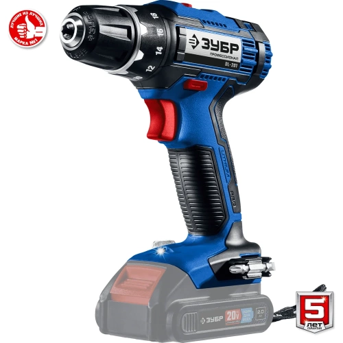Дрель-шуруповерт ЗУБР Профессионал 20В, без АКБ, в коробке DL-201 фото 9