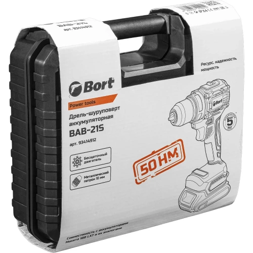 Дрель-шуруповерт аккумуляторная BORT BAB-21S 2x2Ач+ЗУ 93414912 фото 10