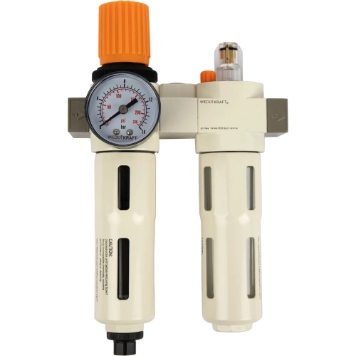 Блок подготовки воздуха WIEDERKRAFT 1/4, 16 бар с влагоотделителем 5 мк, лубрикатором и регулятором давления WDK-70120FA
