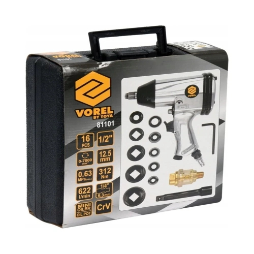 Пневмогайковерт VOREL 1/2" с набором головок 81101 фото 5