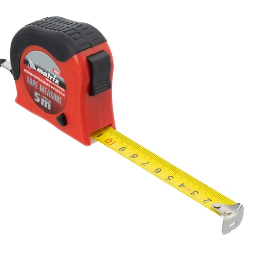 Рулетка Double fixation,5 м х 19 мм,обрезиненный корпус,двойная плавная фиксация Matrix фото 3