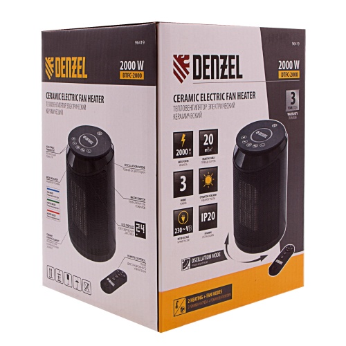 Тепловентилятор электрический керамический DTFC-2000, пульт, 3 режима, вентилятор, нагрев 1000/2000 Вт Denzel фото 11 Тепловентилятор электрический керамический DTFC-2000, пульт, 3 режима, вентилятор, нагрев 1000/2000 Вт Denzel фото 11