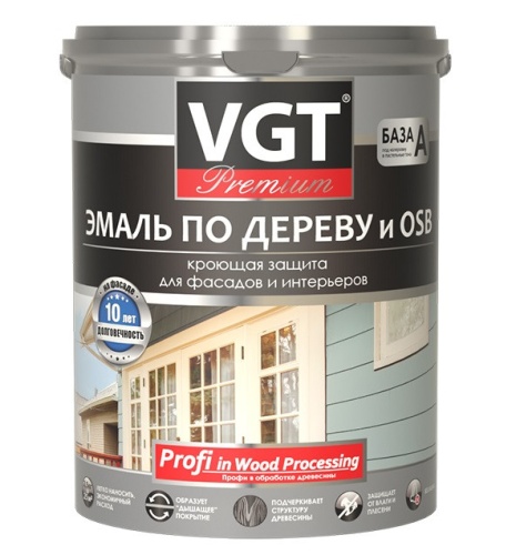 Эмаль по дереву VGT Профи база А супербелая 0,8 л/1 кг