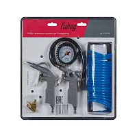 Набор пневмоинструмента FUBAG 6 предметов, пистолет для накачки с манометром, продувочный пистолет, спиральный шланг 5 м, насадки для накачки 3 шт. 120109