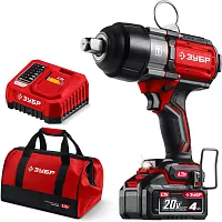 Бесщеточный ударный гайковерт, сумка ЗУБР 20 В, 1000 Н·м, 1 АКБ LMS (4 А·ч) ГБУ-1000-41