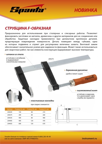 Струбцина F-образная, 600 х 120 х 670 мм Sparta фото 6