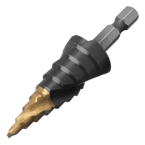 Сверло ступенчатое 4-6-8-10-12-14-16-18-20 мм, Р6М5, 6-гр. хвостовик Denzel