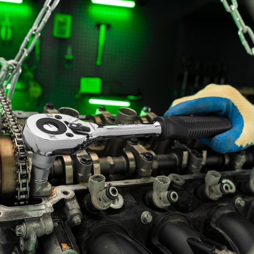 Ключ-трещотка 1/2", 45 зубьев, с быстрым сбросом, CrV, хром Сибртех фото 16