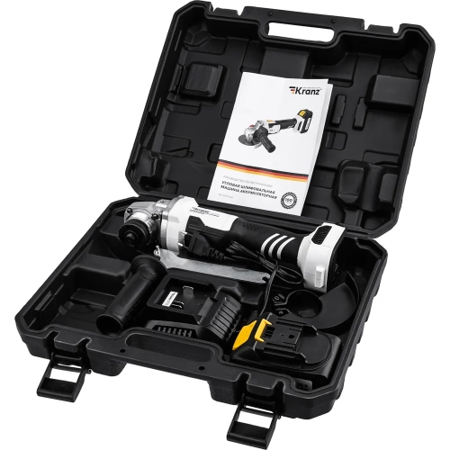 Угловая шлифовальная машина Kranz (УШМ, болгарка) аккумуляторная, 1x4Ач, в кейсе KR-PT-250 фото 7