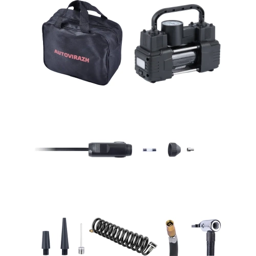 Двухцилиндровый компрессор AUTOVIRAZH 55 л/мин мини, с манометром, доп. спиральный шланг AV-010550 фото 5 Двухцилиндровый компрессор AUTOVIRAZH 55 л/мин мини, с манометром, доп. спиральный шланг AV-010550 фото 5