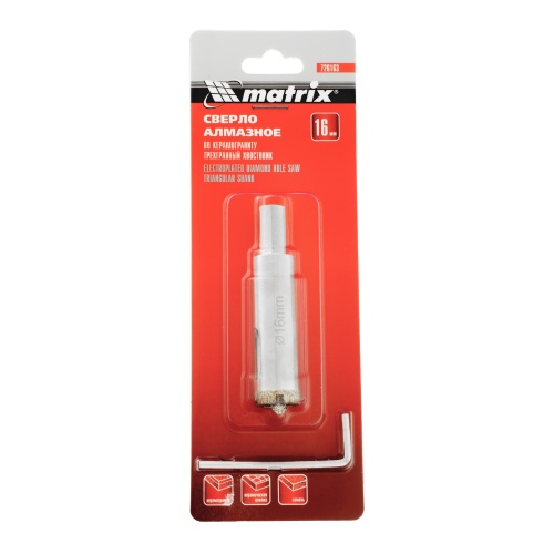 Сверло алмазное по керамограниту, 16 х 67 мм, трехгранный хвостовик Matrix фото 7