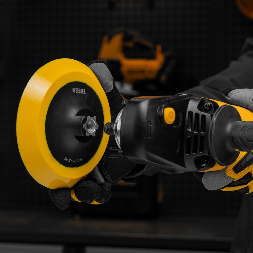 Тарелка опорная для дрели и УШМ с липучкой, 150 мм, мягкая, с адаптером c М14 на d8 Denzel фото 10