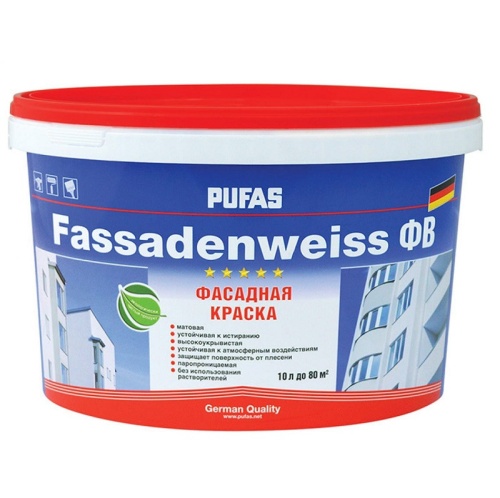 Краска фасадная Pufas Fassadenweiss ФВ A морозостойкая белая 10 л/14,9 кг Краска фасадная Pufas Fassadenweiss ФВ A морозостойкая белая 10 л/14,9 кг