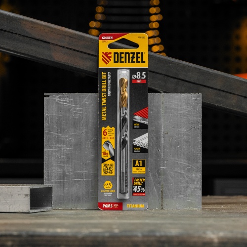 Сверло спиральное по металлу 8,5 x 117мм, Р6М5, Golden Tip, многогранная заточка Denzel фото 7 Сверло спиральное по металлу 8,5 x 117мм, Р6М5, Golden Tip, многогранная заточка Denzel фото 7