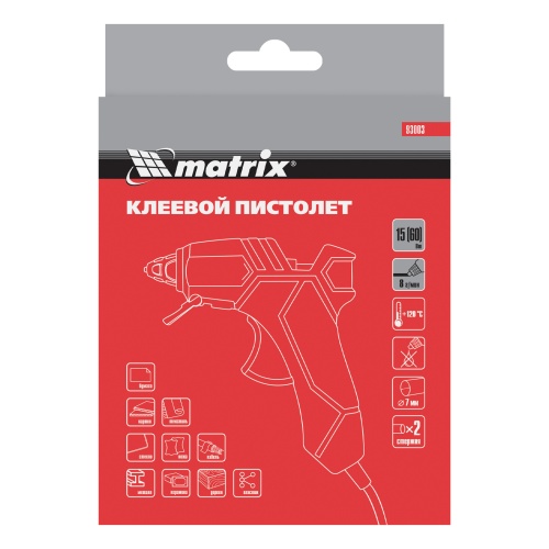 Клеевой пистолет, 7 мм, 15 (60) Вт, 8 г/мин Matrix фото 10