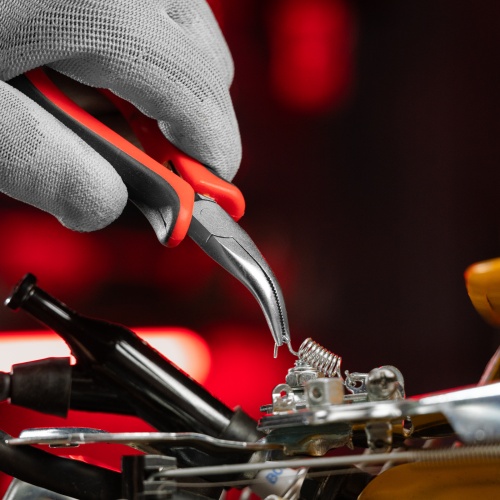 Длинногубцы изогнутые Mini, 130 мм, никелированные, авторазжим, двухкомпонентные рукоятки Matrix фото 10