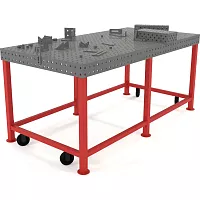 Сварочный стол с оснасткой Flamet 1000х2000 – Profi 10 мм, подстолье с перемычками и колесами КОPBK-1000x2000-10