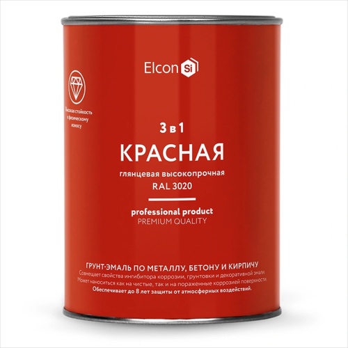 Грунт-эмаль Elcon 3 в 1 глянцевая красная RAL 3020 0,8 кг