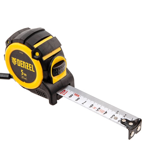 Рулетка 5м х 25мм, автоматич. фиксац., нейлон. покрытие, магнит. зацеп, двухстор. разметка Denzel фото 5