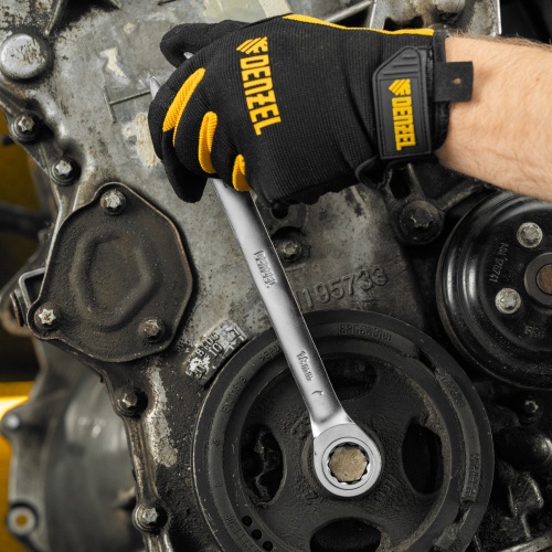 Ключ комбинированный трещоточный, 18 мм, CrV, матовый хром Denzel фото 7